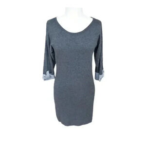 Tart Collections Classic Gray Long Sleeve Ribbed Knit Sheath Sweater Dress